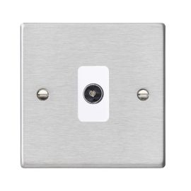 Hamilton 74TVW Hartland Satin Steel 1 Gang Non-Isolated 1in/1out Coaxial TV Outlet - White Insert