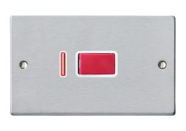 Hamilton 7645VW Hartland Satin Chrome 2 Gang Vertical 45A Neon Red Rocker Cooker Switch - White Insert image