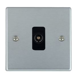 Hamilton 76TVIB Hartland Satin Chrome 1 Gang Isolated 1in/1out Coaxial TV Outlet - Black Insert