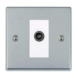 Hamilton 77DTVFW Hartland Bright Chrome 1 Gang Non-Isolated Female Coaxial TV Outlet - White Insert image