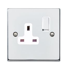 Hamilton 77SS1BC-W Hartland Bright Chrome 1 Gang 13A 2 Pole Switched Socket - Chrome and White Insert image