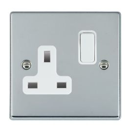 Hamilton 77SS1WH-W Hartland Bright Chrome 1 Gang 13A 2 Pole Switched Socket - White Insert