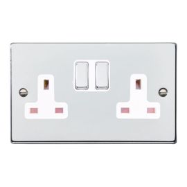 Hamilton 77SS2BC-W Hartland Bright Chrome 2 Gang 13A 2 Pole Switched Socket - Chrome and White Insert