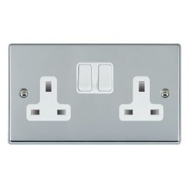 Hamilton 77SS2WH-W Hartland Bright Chrome 2 Gang 13A 2 Pole Switched Socket - White Insert