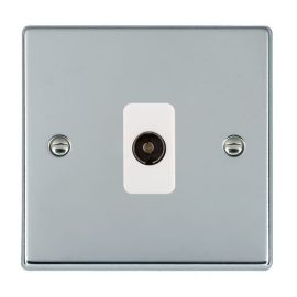Hamilton 77TVIW Hartland Bright Chrome 1 Gang Isolated 1in/1out Coaxial TV Outlet - White Insert image