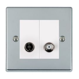 Hamilton 77TVSATW Hartland Bright Chrome 2 Gang Non-Isolated 2in/2out Coaxial TV and Satellite Outlet - White Insert