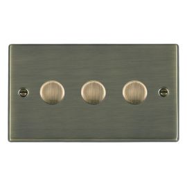Hamilton 793X40 Hartland Antique Brass 3 Gang 400W 2 Way Resistive Leading Edge Push-Type Rotary Dimmer Switch image