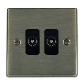 Hamilton 79TV2B Hartland Antique Brass 2 Gang Non-Isolated 2in/2out Coaxial TV Outlet image