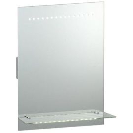 Saxby 39237 Omega Silver IP44 2x1.5W 60lm 6500K Non-dimmable Mirror Light with Shaver Socket, Shelf and De-Mist Pad image