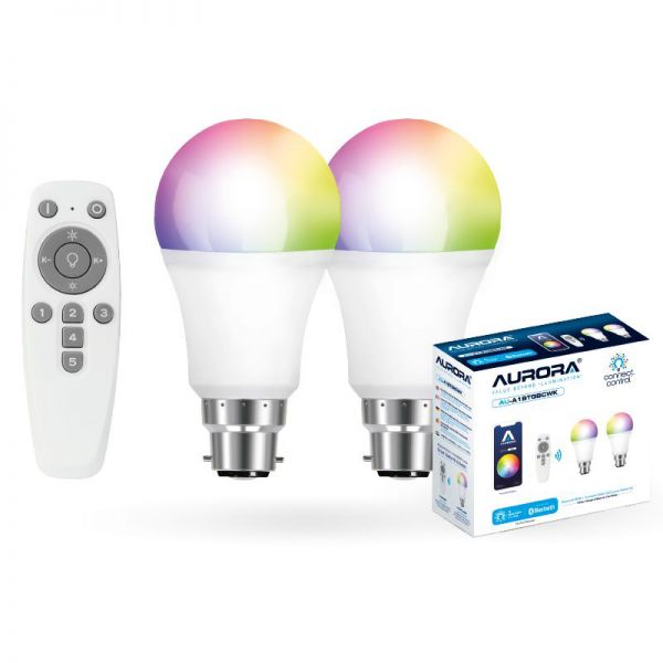 Aurora Lighting AU-A1BTGBCWK Connect.Control Smart RGBCX GLS B22 8W LED Lamps Starter Kit w- Remote