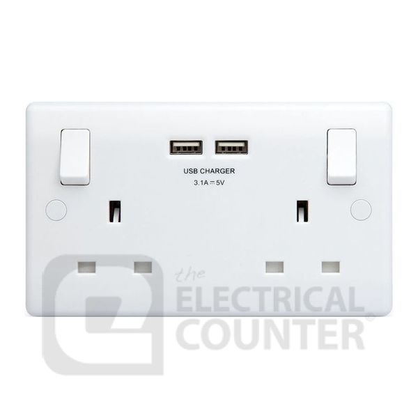 Watch a video of the BG Electrical 822U3 Moulded White Round Edge 2 Gang 13A 2x USB-A 3.1A 1 Pole Switched Socket 