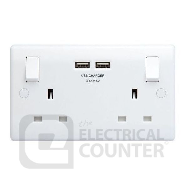 Watch a video of the BG Electrical 822U3 10 Pack Moulded White Round Edge 2 Gang 13A 2x USB-A 3.1A 1 Pole Switched Socket  (10 Pack, 11.81 each)