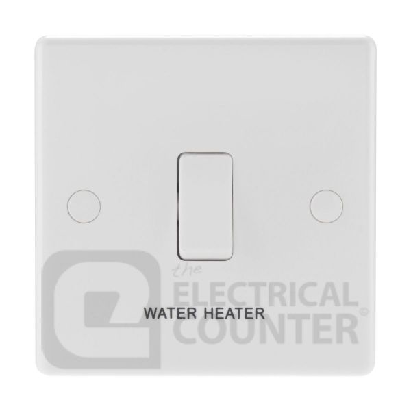 BG Electrical 832WH Moulded White Round Edge 1 Gang 20A 2 Pole Flex Outlet 'Water Heater' Switch
