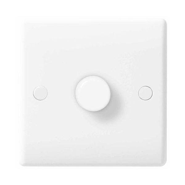 BG Electrical 881 Moulded White Round Edge 1 Gang 200W 2 Way Trailing Edge Dimmer Switch