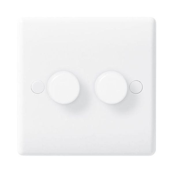 BG Electrical 882 Moulded White Round Edge 2 Gang 200W 2 Way Trailing Edge Dimmer Switch