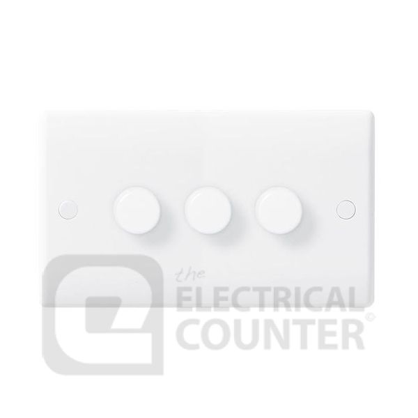 BG Electrical 883 Moulded White Round Edge 3 Gang 200W 2 Way Trailing Edge Dimmer Switch
