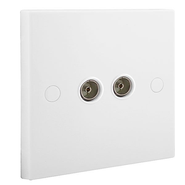 BG Electrical 963 Moulded White Square Edge 2 Gang Isolated Co-Axial TV Socket Outlet