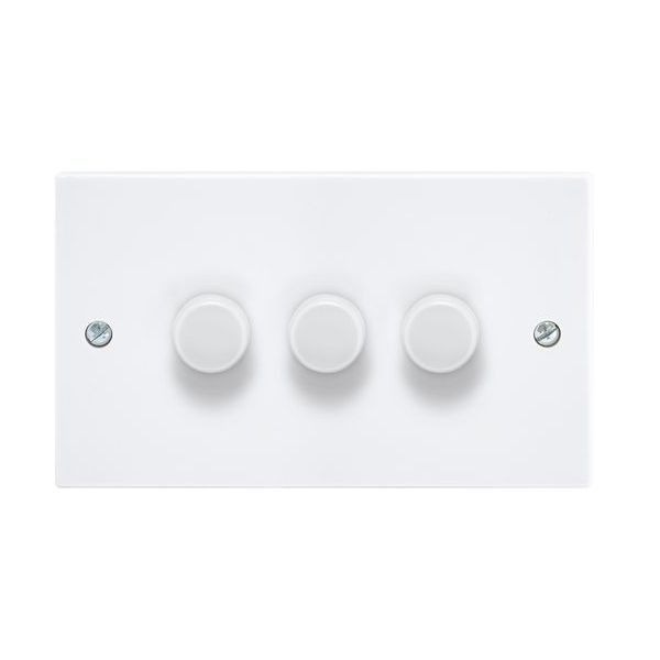 BG Electrical 983 Moulded White Square Edge 3 Gang 200W 2 Way Trailing Edge Dimmer Switch