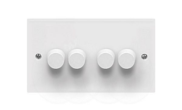 BG Electrical 984 Moulded White Square Edge 4 Gang 200W 2 Way Trailing Edge Dimmer Switch