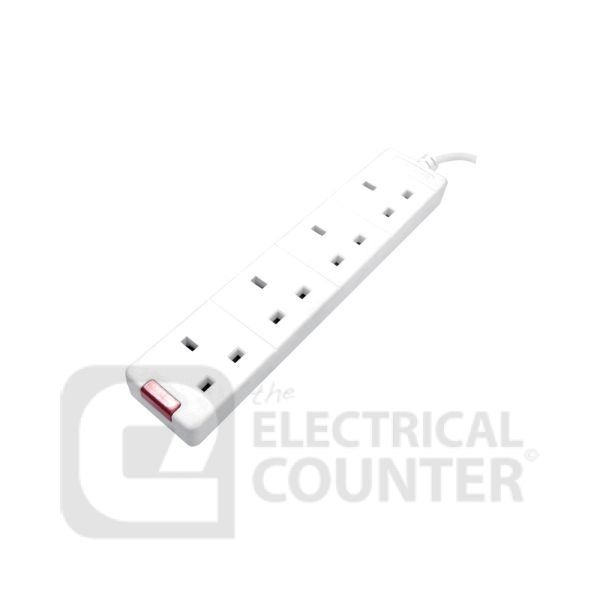 Masterplug BFN2 White 13A 4 Gang Extension Lead with Indicator Neon 2m