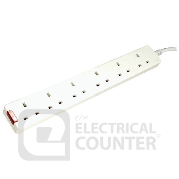 Masterplug BSN2 6 Gang 13A White Extension Lead with Neon 2 Metres