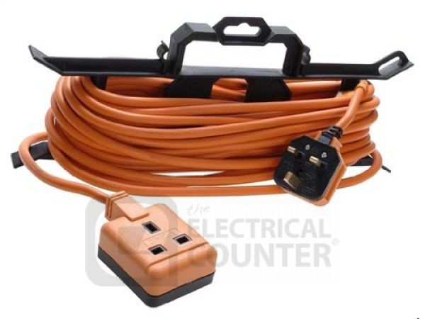 10M Garden Outdoor Orange Lawnmower Mains Extension Cable Plug & Trailing Socket 