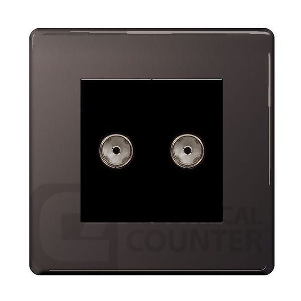 BG Electrical FBN61B Nexus Flatplate Screwless Black Nickel 2 Gang Coaxial TV Socket