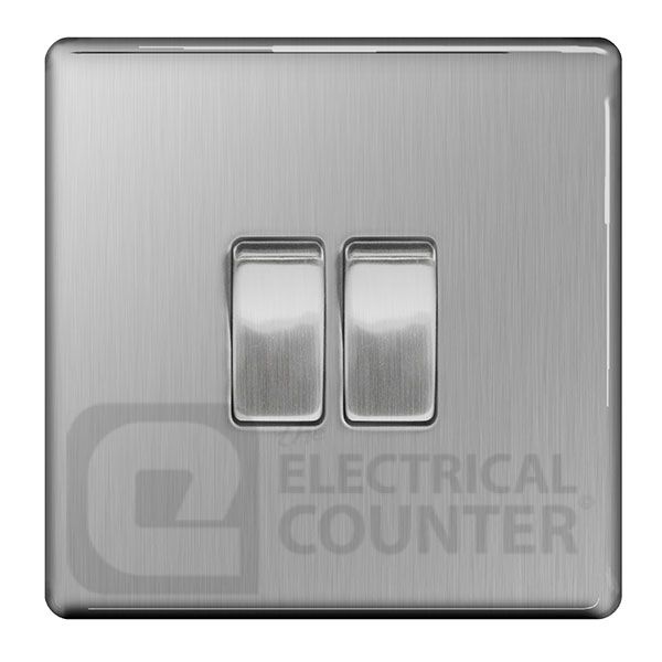 Watch a video of the BG Electrical FBS42 Nexus Flatplate Screwless 5 Pack Brushed Steel 2 Gang 20A 16AX 2 Way Light Switch (5 Pack, 6.71 each)
