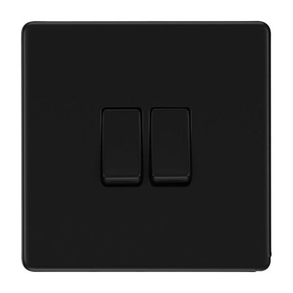 BG FFB42 Nexus Flatplate Screwless Matt Black 2 Gang 20A 16AX 2 Way Plate Switch
