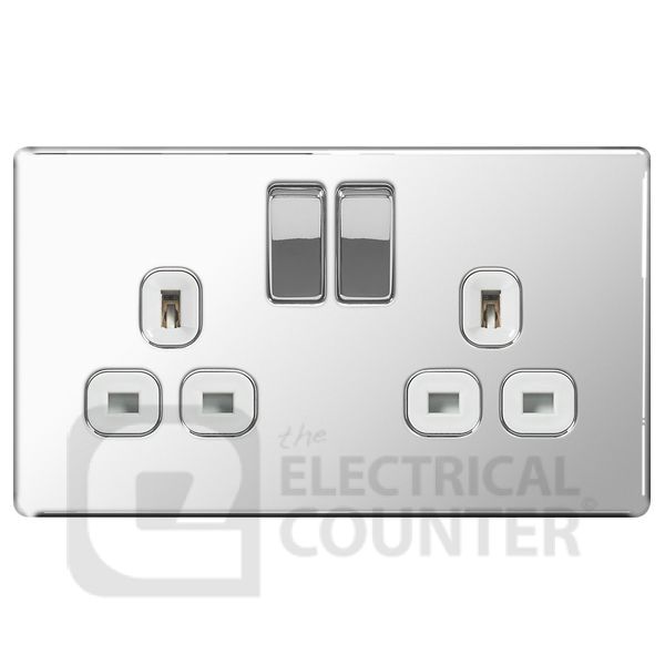 BG Electrical FPC22W Nexus Flatplate Screwless 5 Pack Polished Chrome 2 Gang 13A 2 Pole Switched Socket - White Insert (5 Pack, 6.40 each)