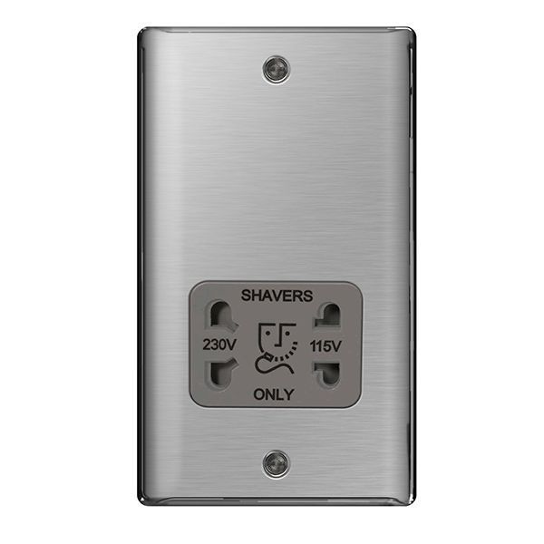 Watch a video of the BG NBS20G Nexus Metal Brushed Steel 115-230V Dual Voltage Shaver Socket - Grey Insert