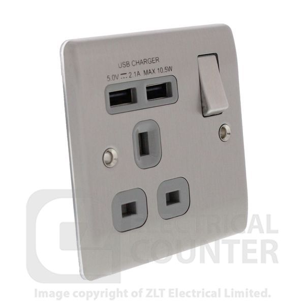 Watch a video of the BG NBS21U2G Nexus Metal Brushed Steel 1 Gang 13A 2x USB-A 2.1A Switched Socket - Grey Insert