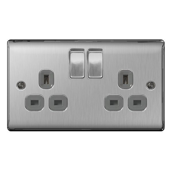 Watch a video of the BG NBS22G Nexus Metal Brushed Steel 2 Gang 13A Switched Socket - Grey Insert