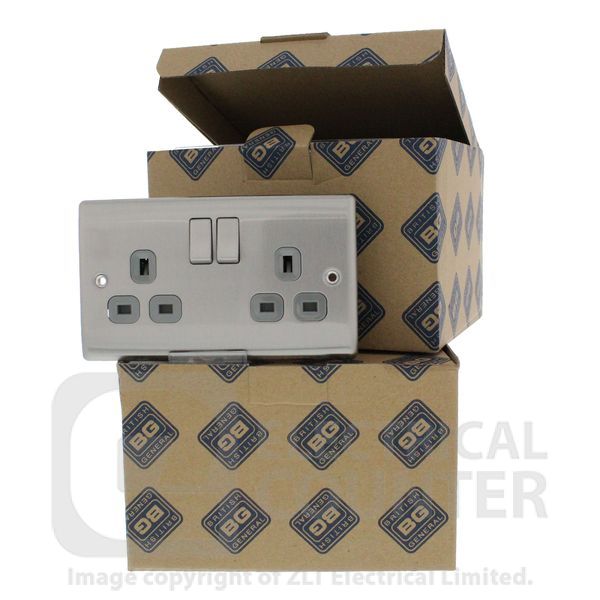 Watch a video of the BG NBS22G 10 Pack Nexus Metal Brushed Steel 2 Gang 13A Switched Socket - Grey Insert (10 Pack, 4.90 each)