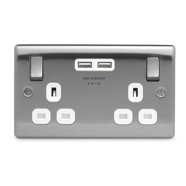 Watch a video of the BG NBS22U3W Nexus Metal Brushed Steel 2 Gang 13A 2x USB-A 3.1A Switched Socket - White Insert