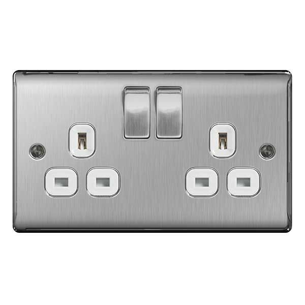 Watch a video of the BG NBS22W Nexus Metal Brushed Steel 2 Gang 13A Switched Socket - White Insert