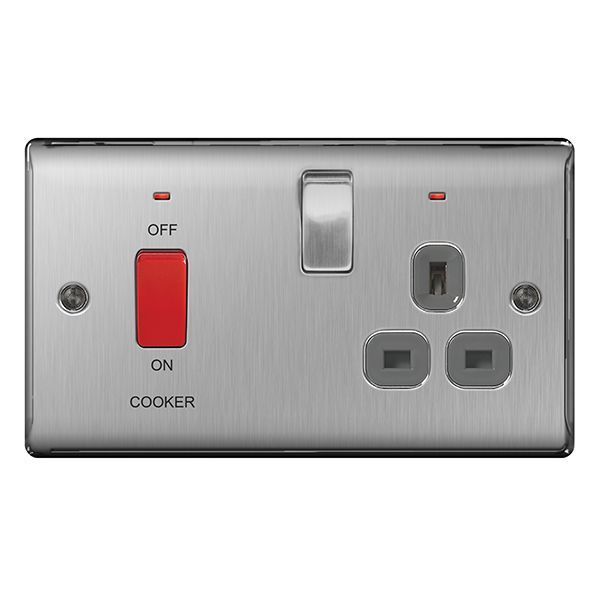 45A Philex Double Pole Cooker Control Switch-Socket  Brushed Steel 