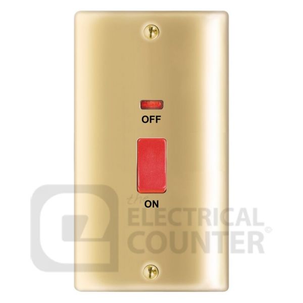 Nexus Metal Polished Brass 45A Double Pole Cooker Switch With Neon