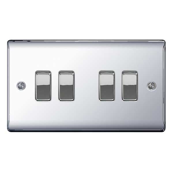 Polished Chrome Classical 4 Gang Switch 10 Amp 2 Way Quad Light Switch