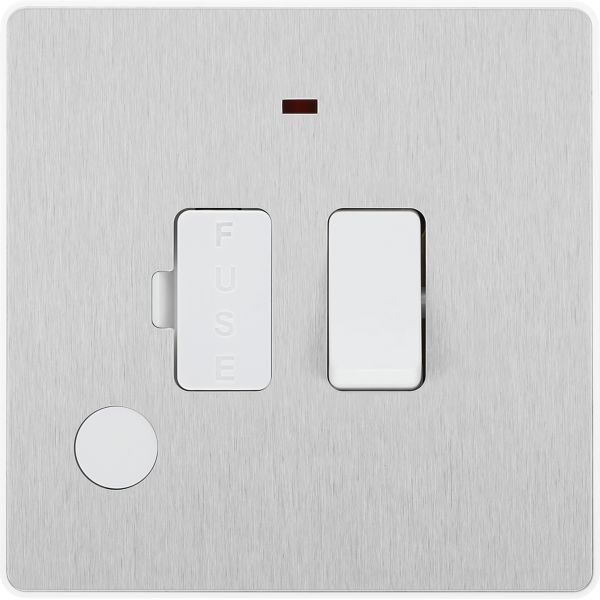 BG PCDBS52W Brushed Steel Evolve 13A Flex Outlet Neon Switched Fused Spur Unit - White Insert