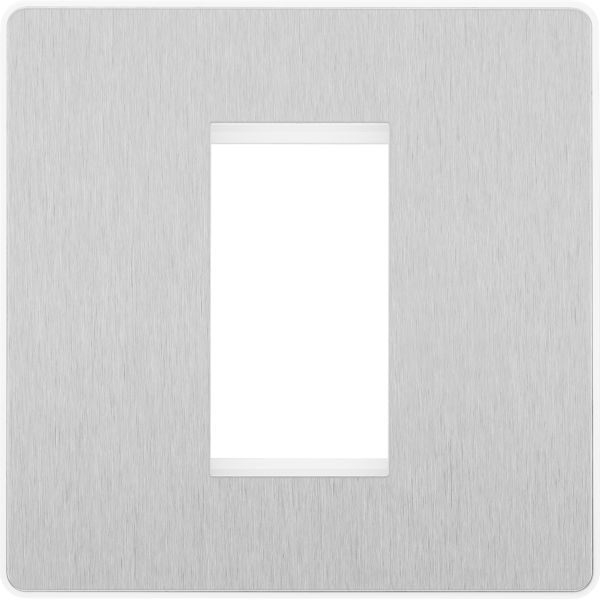 BG PCDBSEMS1W Brushed Steel Evolve 1 Euro Module Front Plate - White Insert