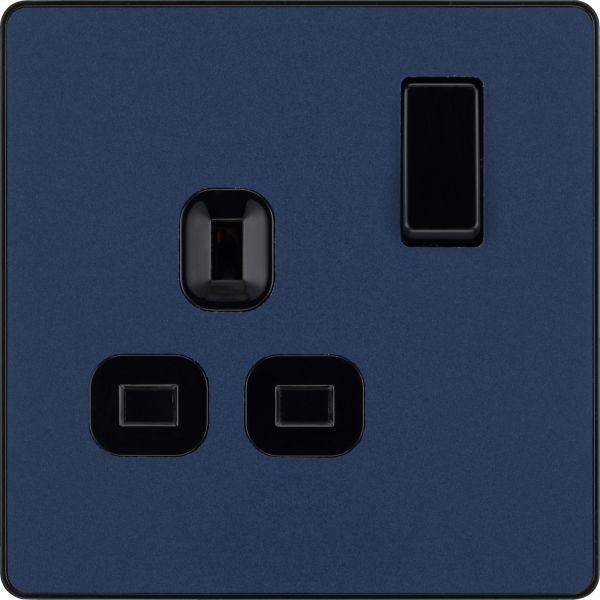 BG PCDDB21B Matt Blue Evolve 1 Gang 13A Switched Socket Outlet - Black Insert