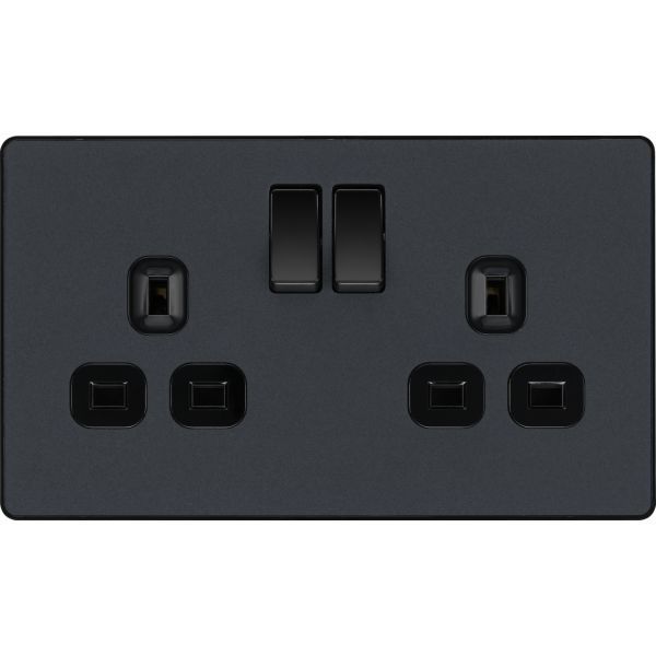 BG PCDMG22B Matt Grey Evolve 2 Gang 13A Switched Socket Outlet - Black Insert