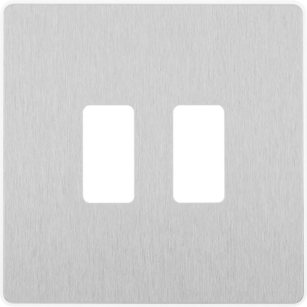 BG RPCDBS2W Evolve Grid Brushed Steel 2 Module Square Front Plate - White Trim