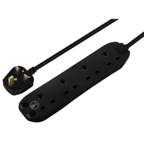 Masterplug SRG4210NB Black 4 Socket 13A 2m Surge-Protected Extension Lead
