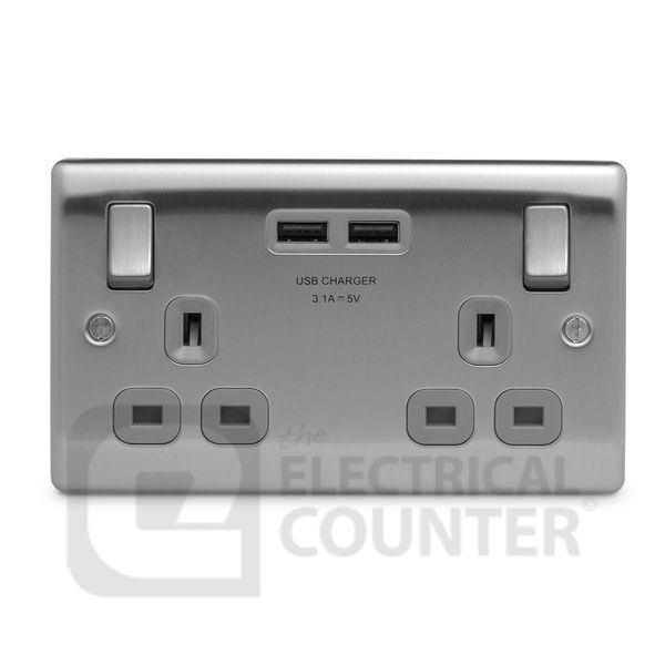 Watch a video of the BG Electrical USBeautiful NBS22U3G Nexus Metal Double Switched Plug Socket Brushed Stainless Steel Grey Insert 2 USB 3.1A