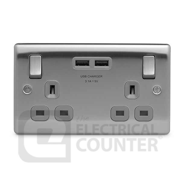 Watch a video of the BG Electrical USBeautiful NBS22U3G Nexus Metal 5 Pack Double Switched Plug Socket Brushed Stainless Steel Grey Insert 2 USB 3.1A (5 Pack, 17.75 each)