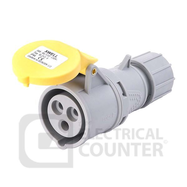 Deligo C110-32  Yellow Industrial Speed Fit Three Pin Coupler IP44 32A 110V