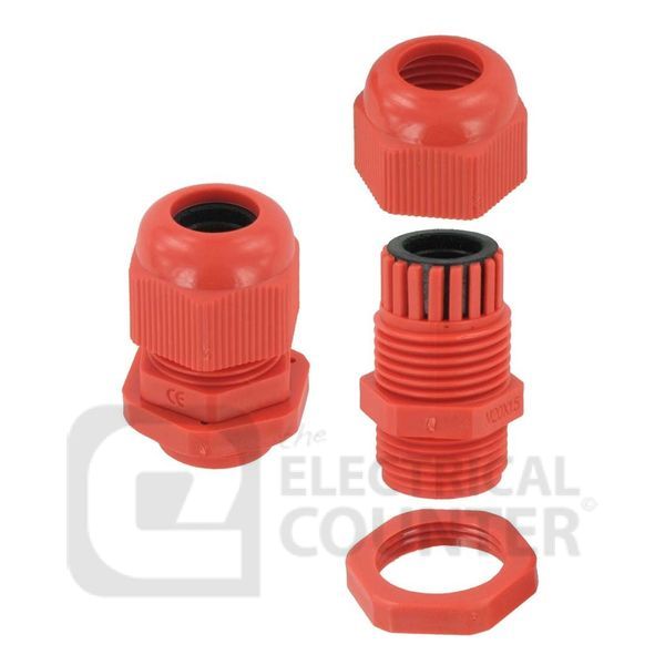 Deligo NGL20R Pack of 10 Red IP68 Nylon Dome-Head Cable Glands 20mm for 10-14mm Cable (10 Pack, 0.35 each)