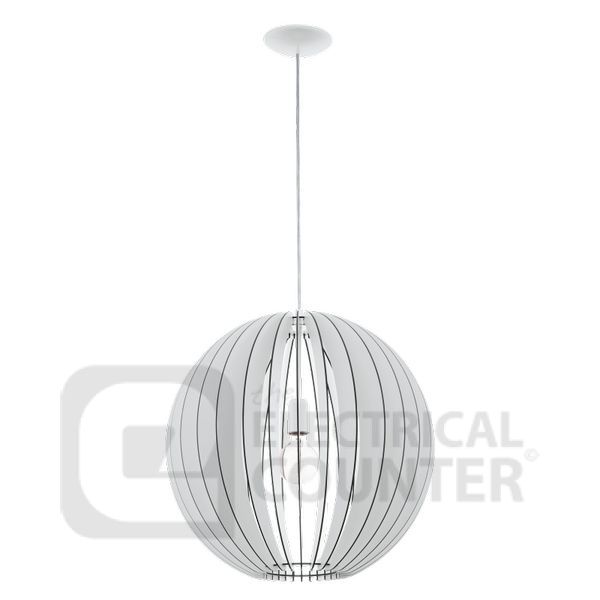 Cossano Steel with White Wood Pendant Light 60W E27, 500mm
